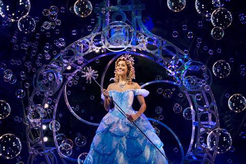Actress Lucy St.Louis is seen in costume as Glinda in Wicked the musical.
